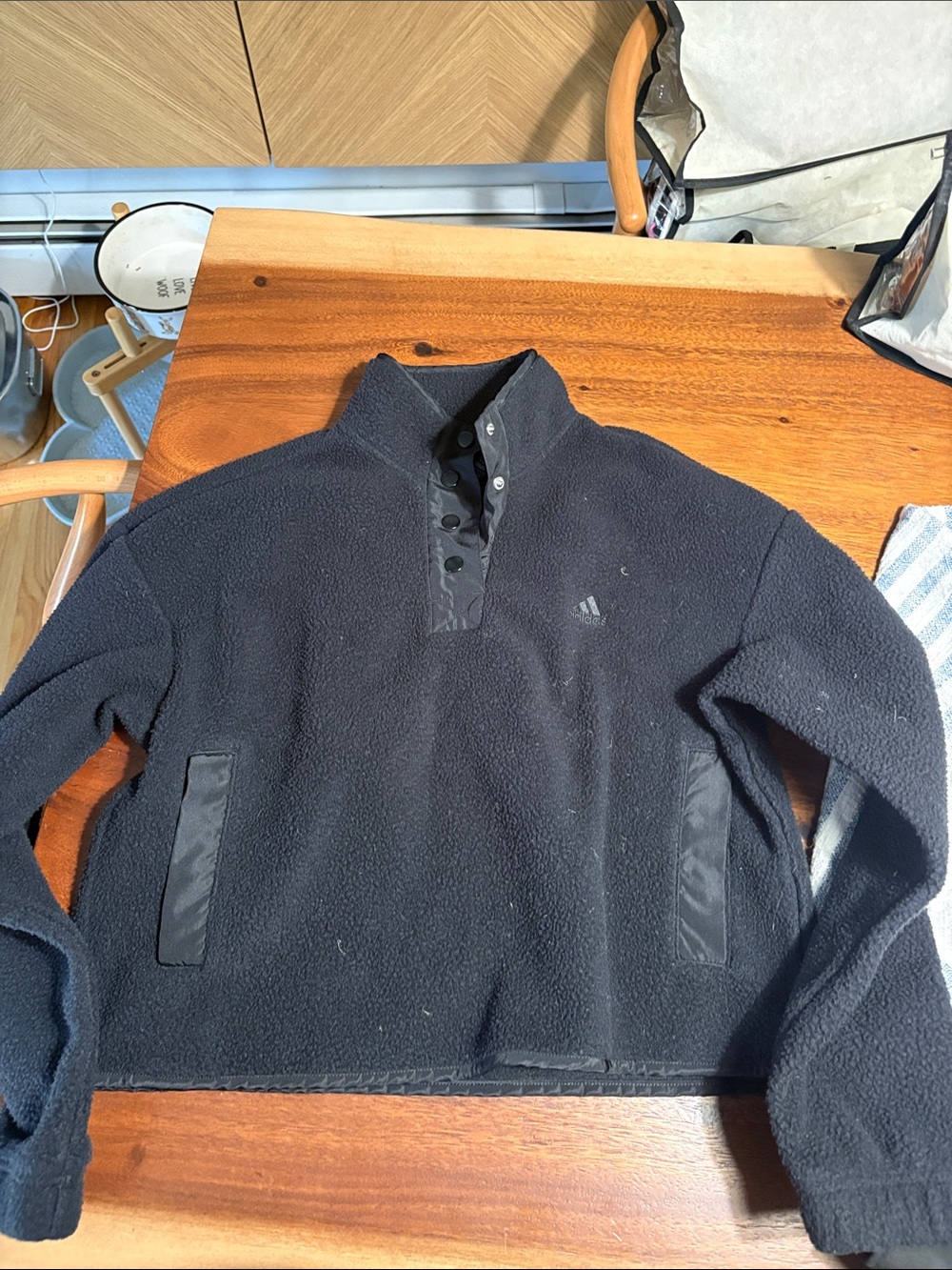 adidas Black Men's Quarter-Snap Fleece Pullover Jacket